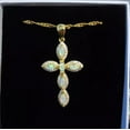 thumbnail image 5 of 14K Yellow Gold Plated 3 Ct Marquise Lab Created Fire Opal Pendant Cross Pendant Sterling Silver, 5 of 5
