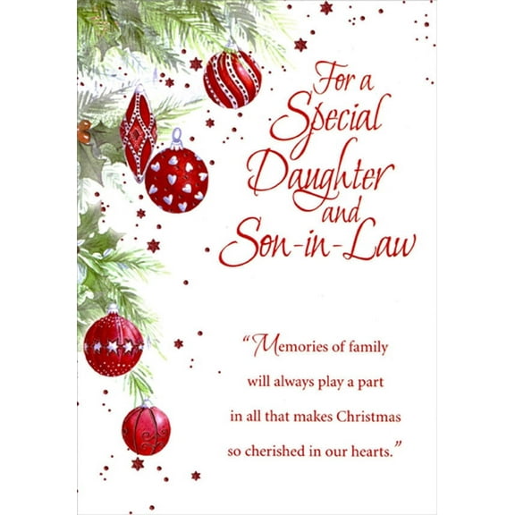 Designer Greetings Red Foil Ornaments : Memories of Family Daughter and Son-in-Law Christmas Card
