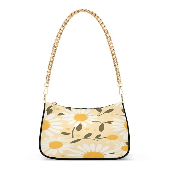 Ryvnso Flower Daisy Womens Chain Shoulder Bag Tote Handbags Clutch Hobo Purse with Zipper for Travel