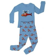 Elowel Little Boys 2 Piece Cotton Pajama Set, Blue - Helicopter18-24 - 18-24 Months