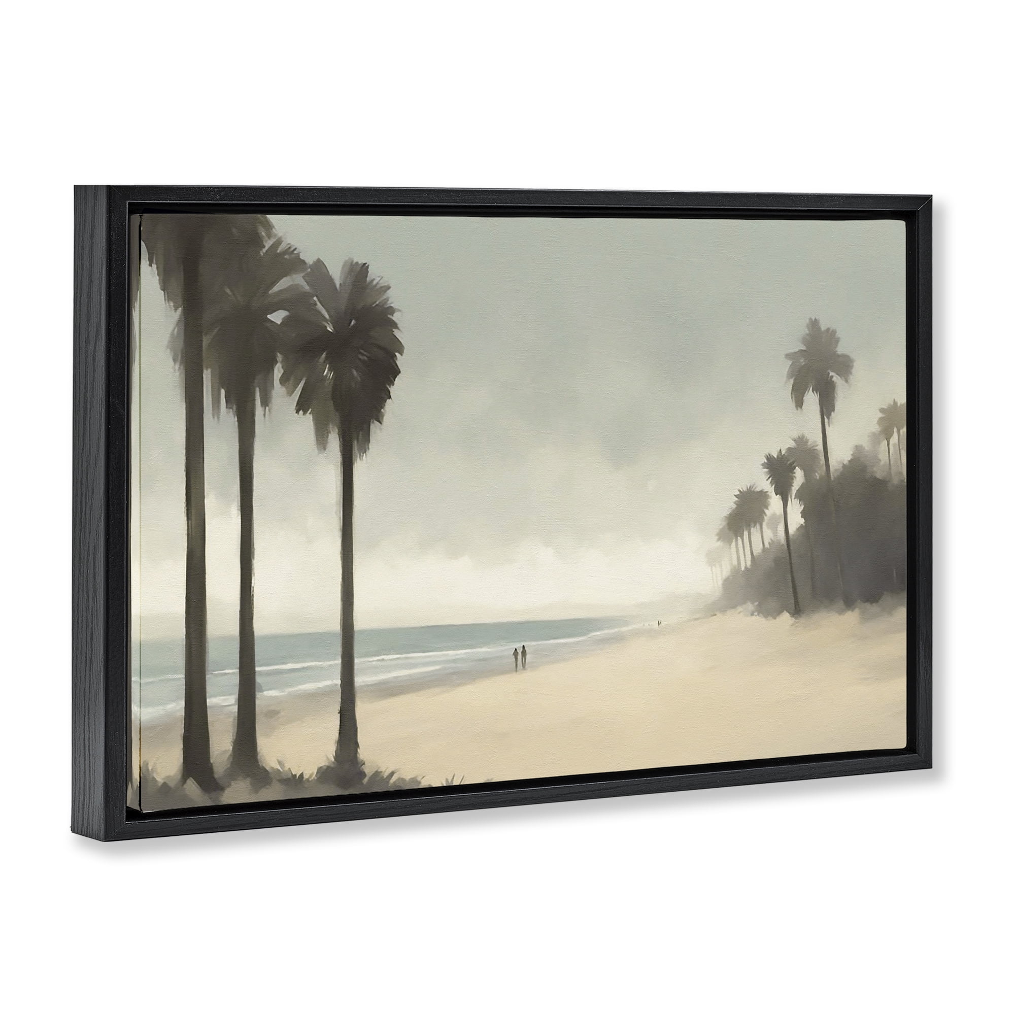 Stupell Industries Deserted Beach & Palms Landscape & Nature Painting Black Floater Framed Canvas Art Print Wall Art, 31 x 21