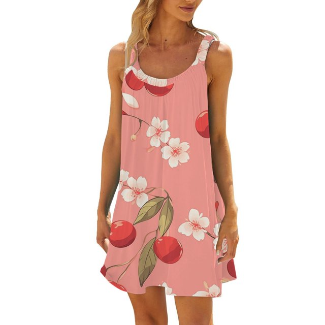 WILLBEST Vestidos Cortos Para Mujer Vestido De Verano A La Moda Con Estampado Plisado, Sin Mangas Y Tirantes Para Playa Y Ocio 2285