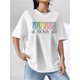 thumbnail image 1 of Women's Plus-Size Easter Bunny Graphic T-Shirt - Casual Crew Neck, Short Sleeve, Rayon Blend with Colorful Rabbits & "Oh for Peeps Sake!" Print, Playful Humor Fashion, Glossy Texture, Spring/Summer W, 1 of 6