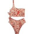 thumbnail image 3 of YAZI Women One Shoulder High Waisted Bikini Tie High Cut Two Piece Swimsuits, 3 of 14