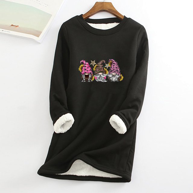 Costumes d'Halloween Grande Taille pour Femmes Col Rond Poche Épaissie Peluche Chaude Manches Longues Hauts Manches Longues pour Femmes en Liquidation