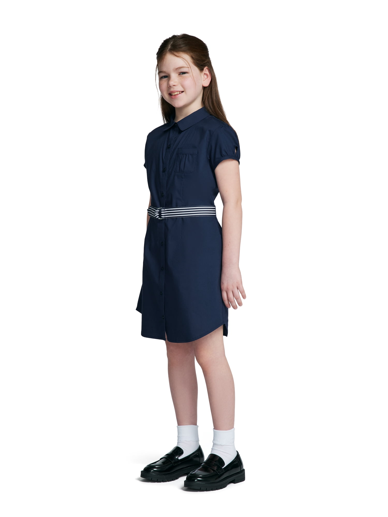 Wonder Nation Girls School Uniform Button-Up Shirt Dress, Sizes 4-16
