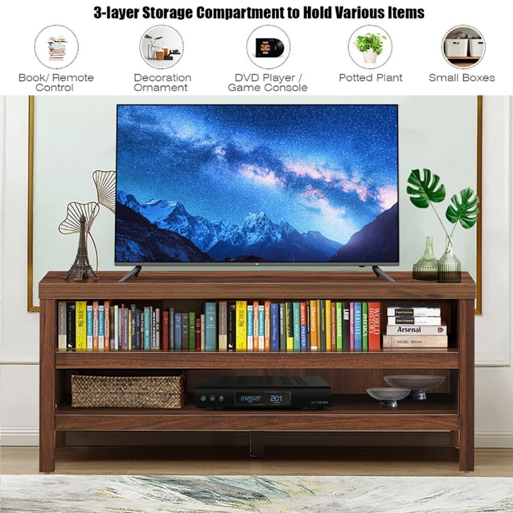 Finihen TV Stand, TV Cabinet, 3-Tier TV Stand Console Cabinet for TV's up to 45 Inch with Storage Shelves, Media Entertainment Center with Storage, for Living Room, Bedroom, Walnut