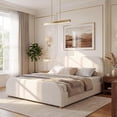 thumbnail image 3 of WAWOKV Queen Size Linen Upholstered Platform Bed Frame with Curved Headboard, Modern Minimalist Bed with Solid Wood Legs, Thick Padded Headboard, No Box Spring Needed, Beige Fabric Bed for Bedroom, 3 of 14