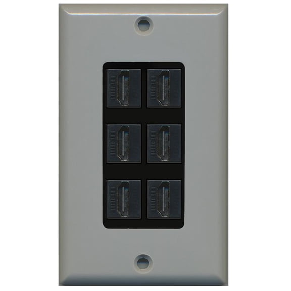 RiteAV - 6 Port HDMI 2.0 Decorative Wall Plate (Gray & Black)