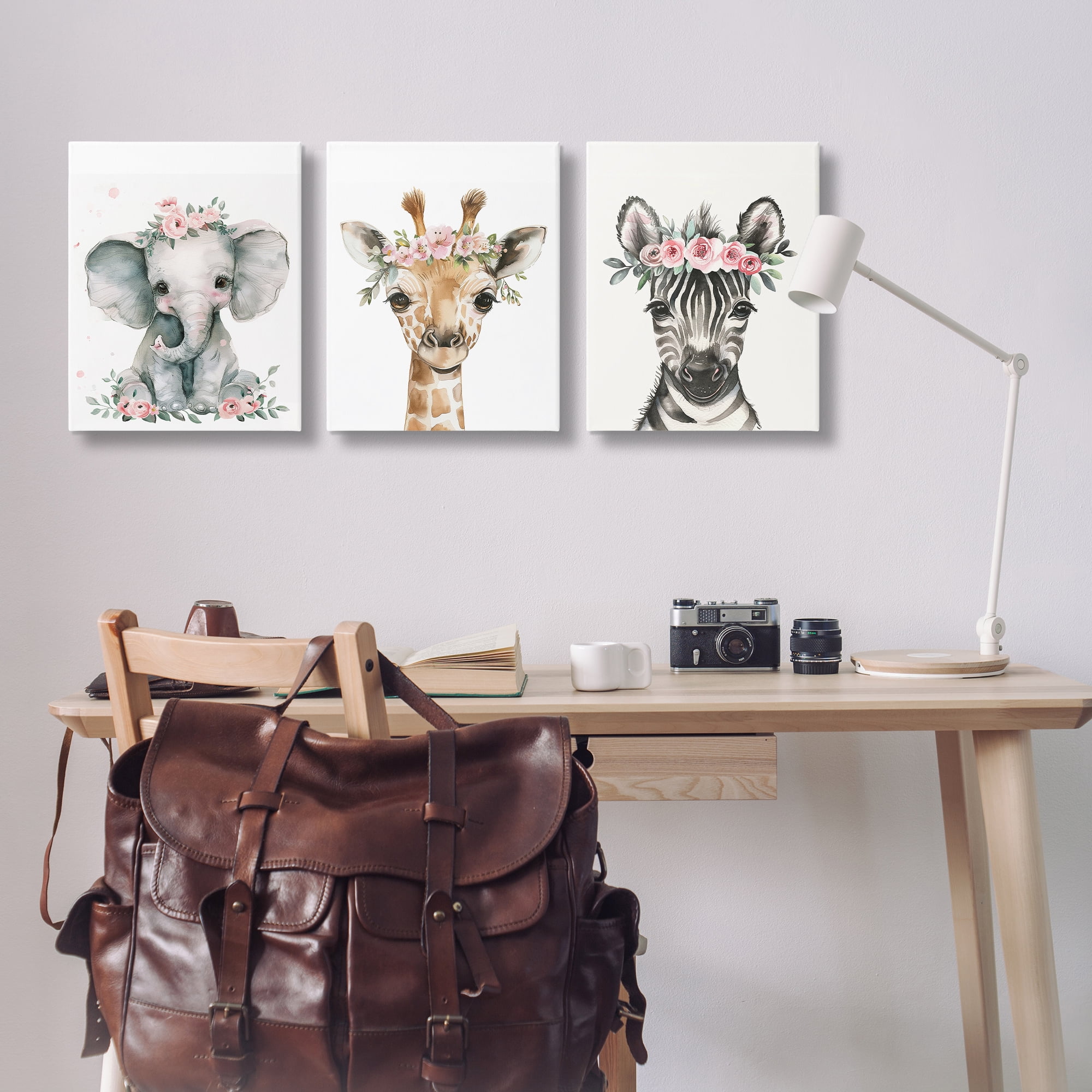 Stupell Industries Pink Rose Jungle Animals Animals Painting Wrapped Canvas Art Print Wall Art, 16 x 20, Set of 3