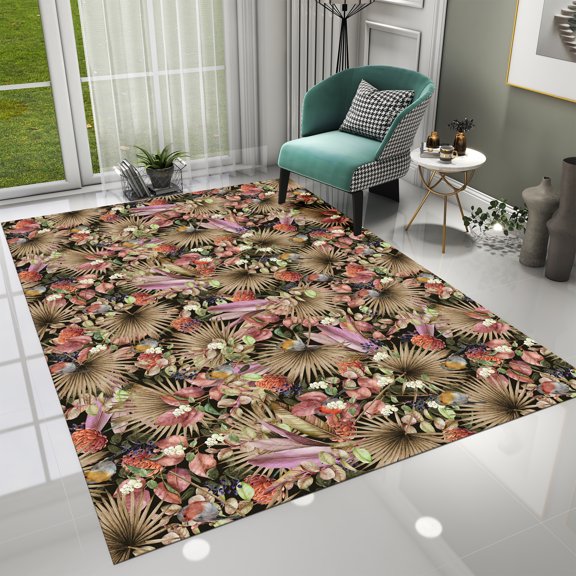 Dreammotif Mixed Floral Modern Area Rug for Living Room - 2.6 x 4 ft Machine Washable, Thin, Non Slip Backing Carpet