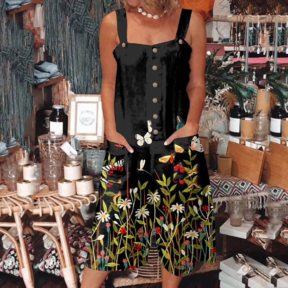 Vedolay Womens Jumpsuits Women's Casual Loose Sleeveless Tank Jumpsuits Square Collar Smocked Wide Leg Jumpsuit Rompers,Green L