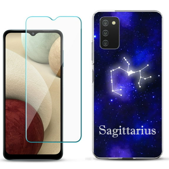 Slim-Fit TPU Phone Case Compatible with Samsung Galaxy A02s, with Tempered Glass Screen Protector, by OneToughShield ® - Zodiac / Sagittarius