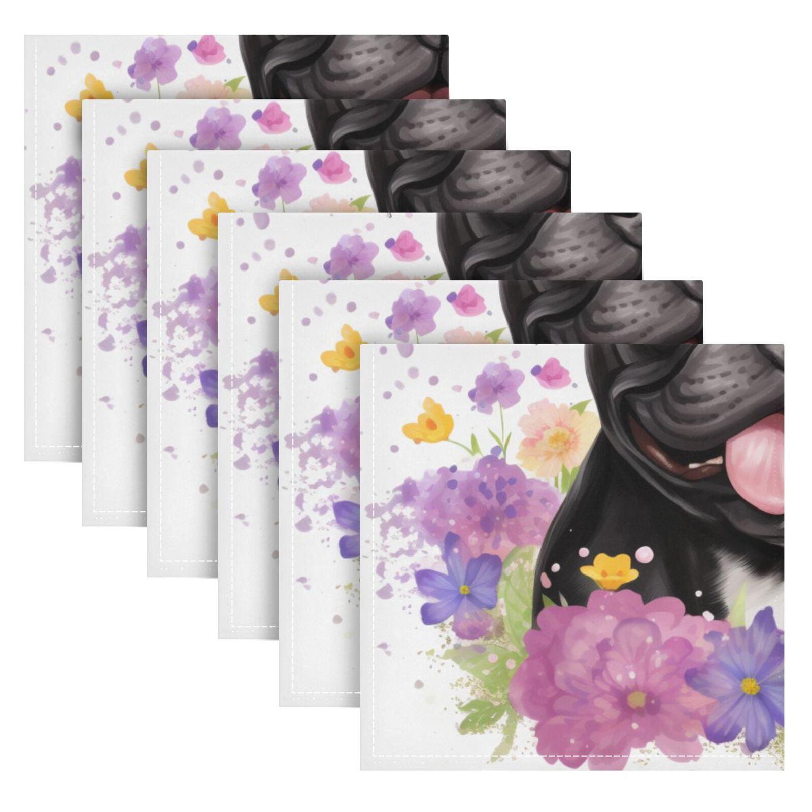 JSTEL Bulldog Puppy Butterfly Cloth Napkins Set of 6, 20x20 Inch Washable and Reusable Napkin for Decoupage Dinner Party Everyday Use