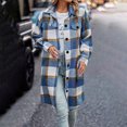 thumbnail image 2 of UVEASISHA Women's Flannel Winter Jackets Long Casual Wool Blend Plaid Shacket Jacket Warm Up Trendy Jacket Coats with Pockets,Blue,L, 2 of 8