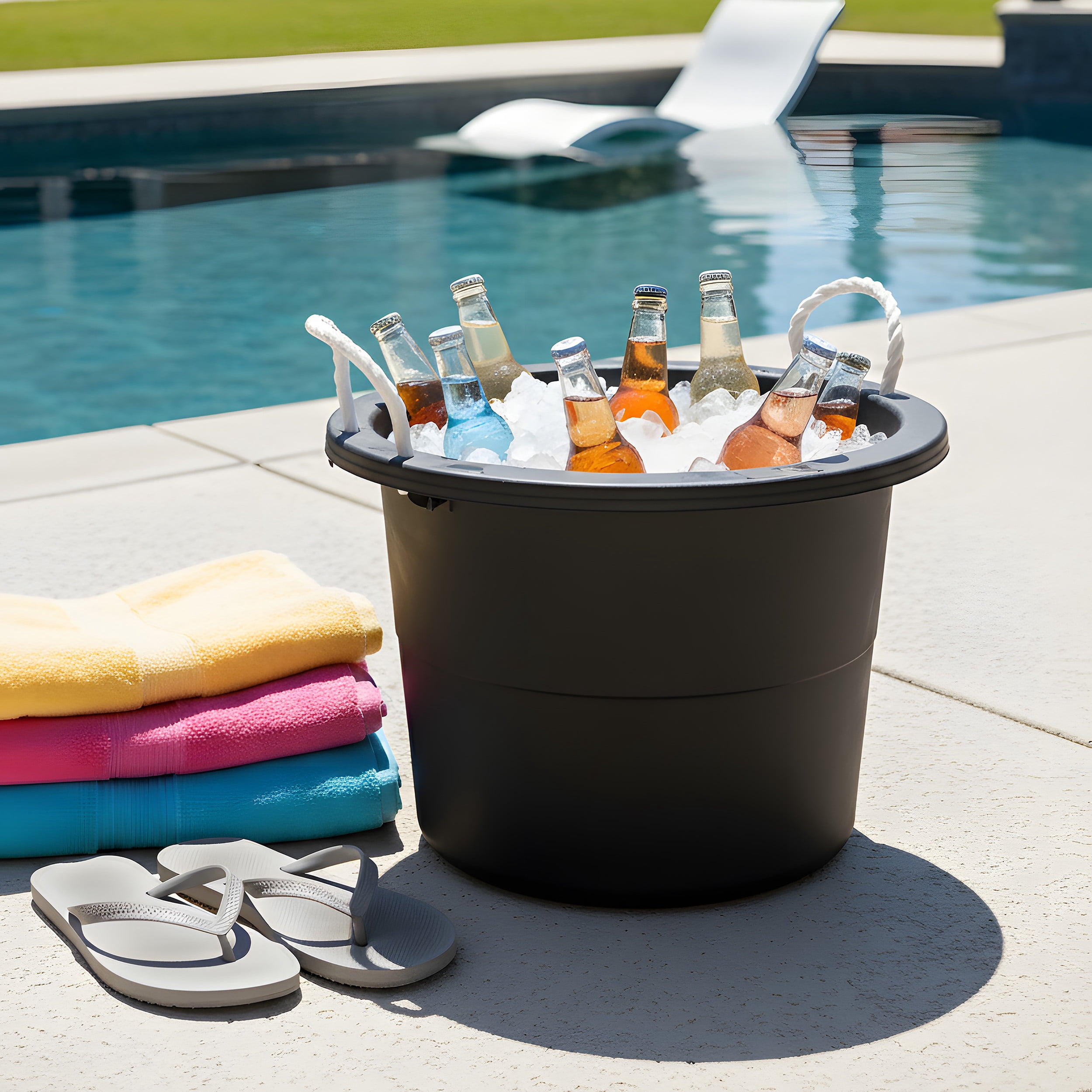 17.8 Gallon Black Plastic Utility Bucket with Rope Handles for Multipurpose Use