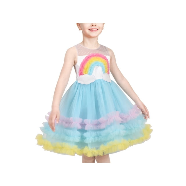 Girls Dress Rainbow Fluffy Layered Summer Princess Birthday Party Tutu 7 Years