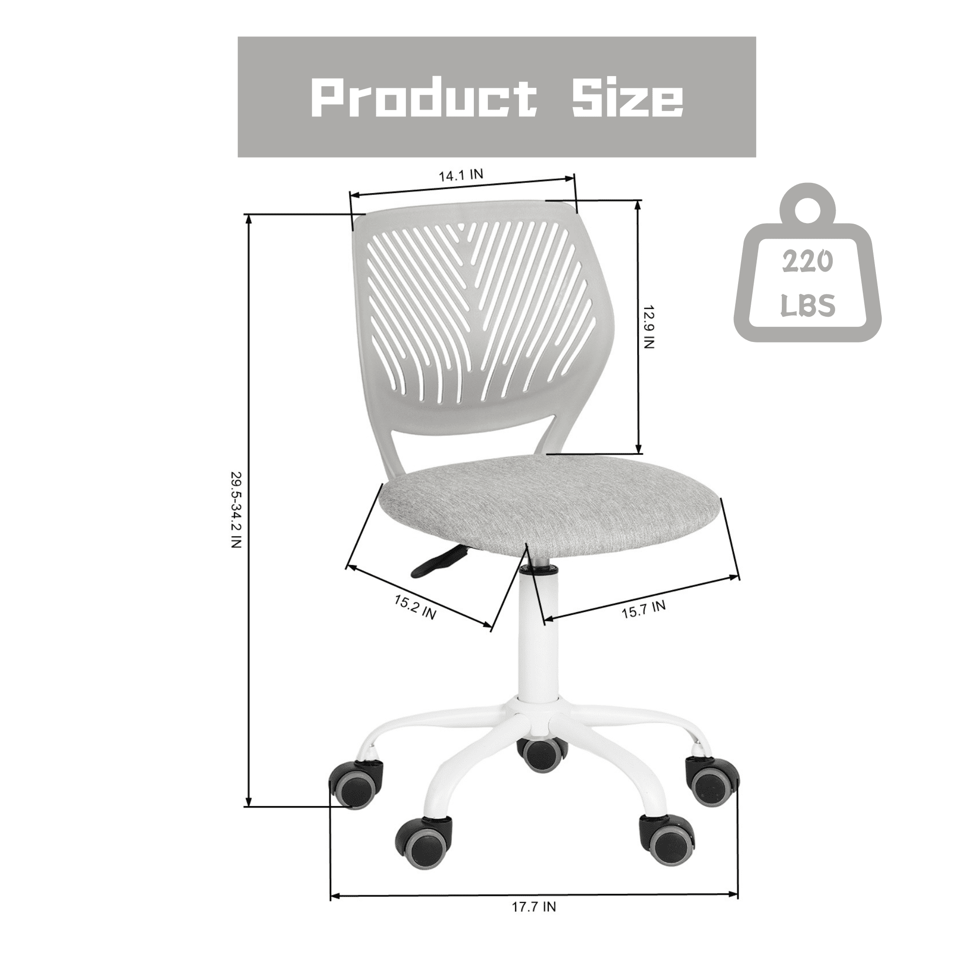 Ergonomic Home Office Desk Chair with Adjustable Height, Rolling Base, and Breathable Backrest, Gray