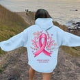thumbnail image 4 of Oversized Sweatshirt for Women Pink Ribbon Print Cancer Awareness Hoodie Long Sleeve Fall Winter Pullover Tops (Blue, XL), 4 of 6