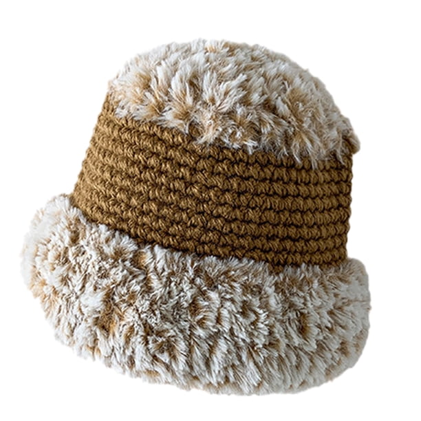 Sombrero de cubo de imitación de invierno, sombrero de cubo de felpa esponjoso de lana, sombrero de pescador grueso y borroso