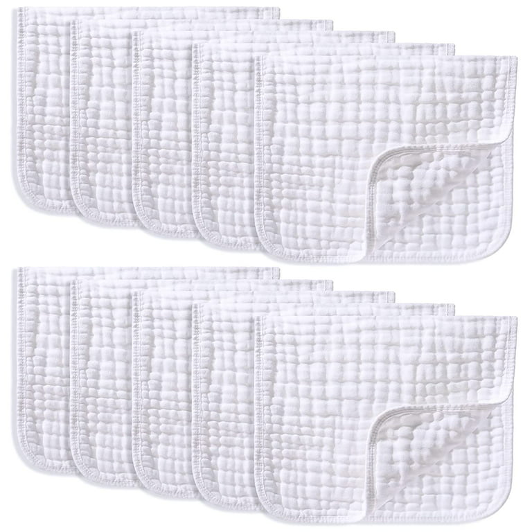AllSett Health 10 Pack Muslin Burp Cloths Large 20 by 10 100% Cotton, Hand Wash Cloth 6 Layers Extra Absorbent and Soft