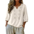 thumbnail image 5 of Women's Summer Flora Embroidered Tops Bohemian Tops 3/4 Length Sleeve Womens Tops Retro Embroidered 3/4 Sleeve Boho Tops Elbow Sleeve Soft Floral Top Lightweight Pullover Shirt Summer Gauze Shirts, 5 of 6
