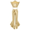 thumbnail image 6 of Aislor Girls Metallic Dance Outfits Latin Jazz Performance Tank Top With Flared Pants Set Disco Party Gold 6, 6 of 7