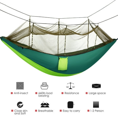 HERCHR Camping Hammock, Double Camping Hammock Indoor Outdoor Hammock Tree Hammock, Portable Double Camping Hammock with Removable Mosquito Bug Net, Hammock Camping