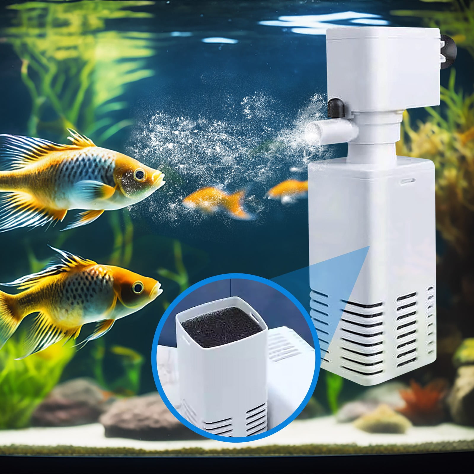 Fish Tank Water Circulation Pump,Three-in-One Filter Pump Circulation System,Small Water Purification Pump Built-In Aquarium Filter
