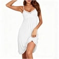 thumbnail image 2 of dazeni Womens Lace Trim Sleep Dress Spaghetti Straps Nightgown Soft V Neck Cami Dress Lightweight Loungewear Housewear White XL, 2 of 5