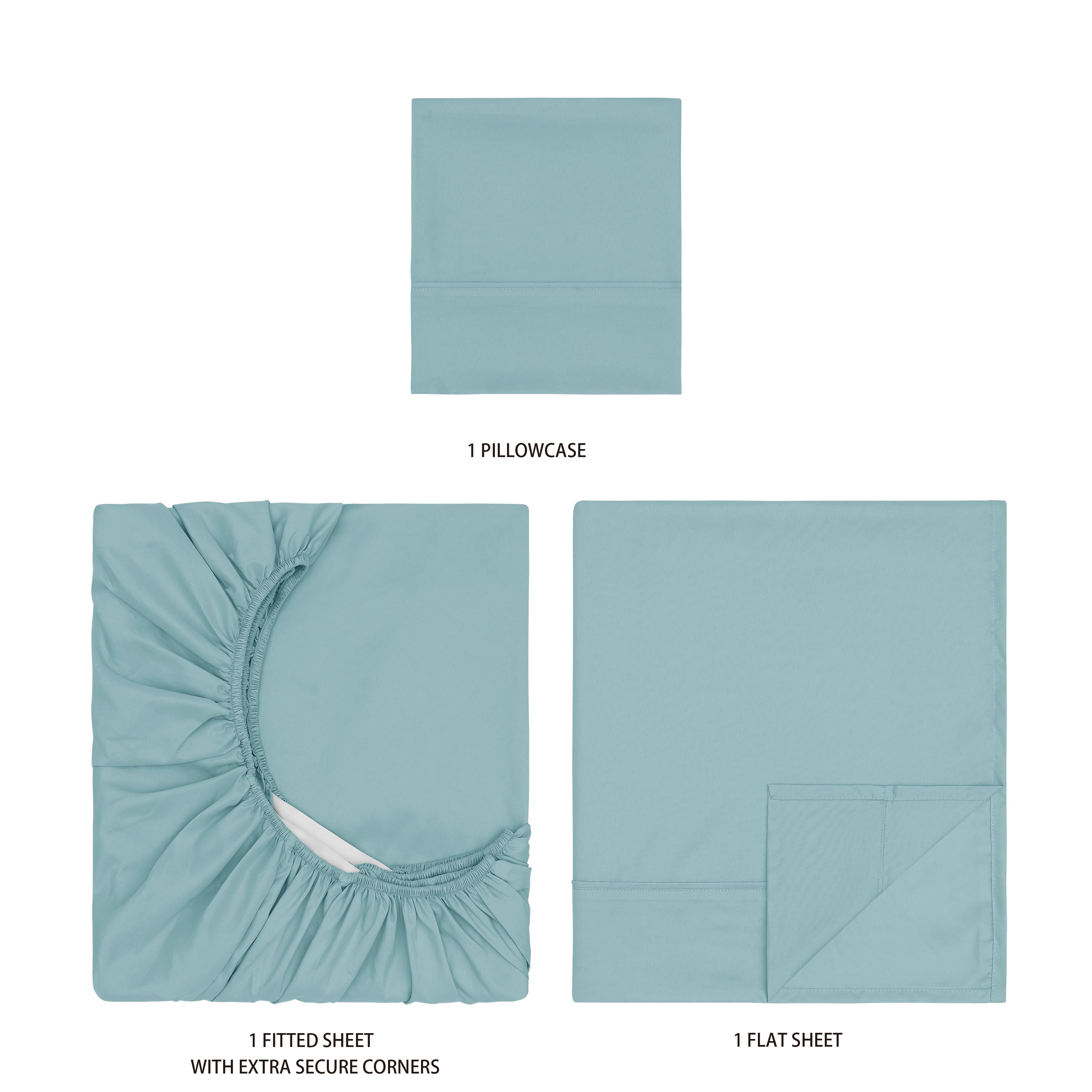 Mainstays Super Soft Brushed Microfiber Bed Sheet Set, Blue Cameo, Twin-XL, 3 Piece