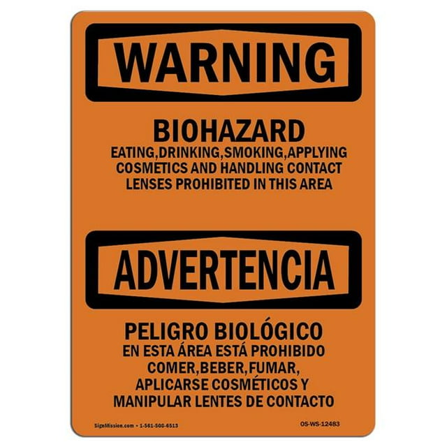 SignMission OS-WS-A-1824-L-12483 18 x 24 in. OSHA Warning Sign - Biohazard Bilingual
