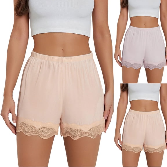 WHEANG Womens Shorts Lace Satin Safety Shorts Summer Thin Anti-Roll Slip Shorts Stretchy Seamless Underdress Shorts Reusable Casual Loungewear Short Leggings for Summer Dress Size XL Purple