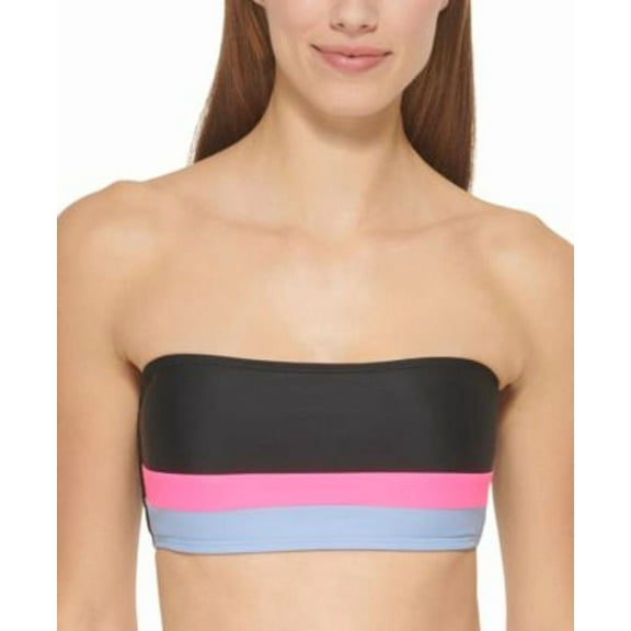 DKNY BLACK Colorblocked Bandeau Bikini Swim Top, US 2X-Large