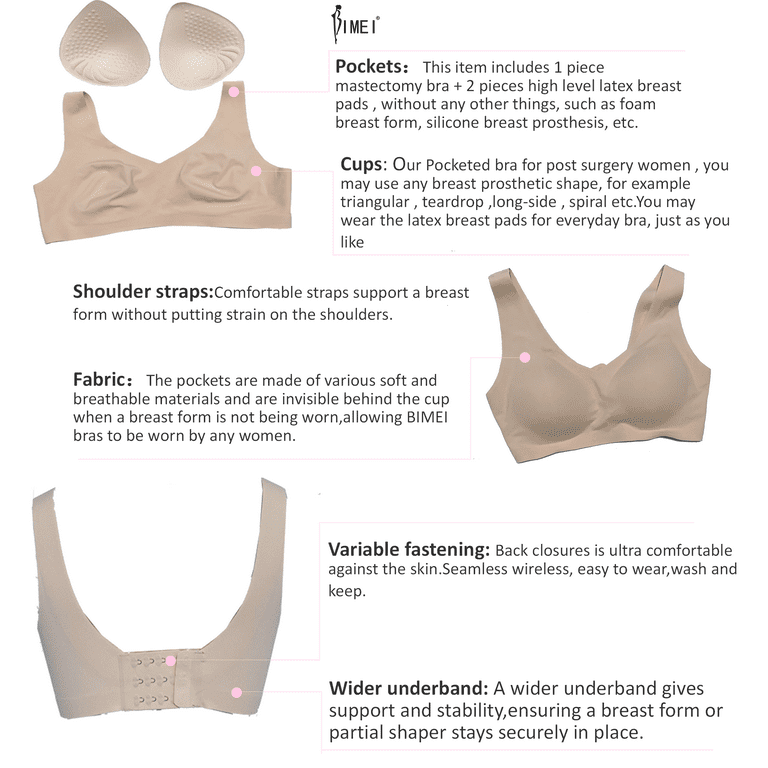 Front Closure Mastectomy Bras for Women Cotton Pockets Bandeau Bra Silicone Breast  Prosthesis (Color : Beige, Size : L/Large) : : Clothing, Shoes &  Accessories