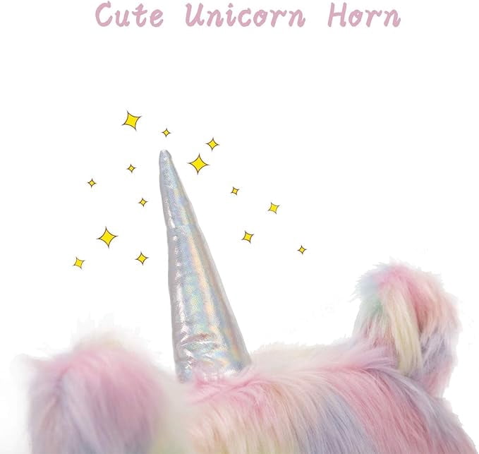 Guyou Cute Fuzzy Kids Chair, Faux Fur Rolling Swivel Children Desk Chair, Adjustable Student Task Chair Vanity Chair with Unicorn Shaped Back for Bedroom Living Room Study Room Kids Room , Colorful