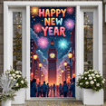 thumbnail image 5 of Colorful Fireworks Happy New Year Banner Clock Tower Design New Year Display Night Scene Cityscape New Year Eve Backdrop for New Year Party New Year Eve Celebration Indoor Decoration, 5 of 9