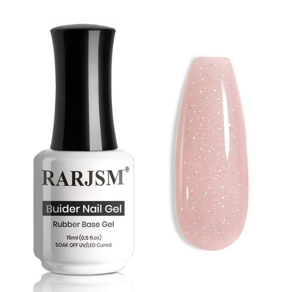 Esmalte de uñas en gel RARJSM Nude Glitter con base de goma, 15 ml, color rosa hielo