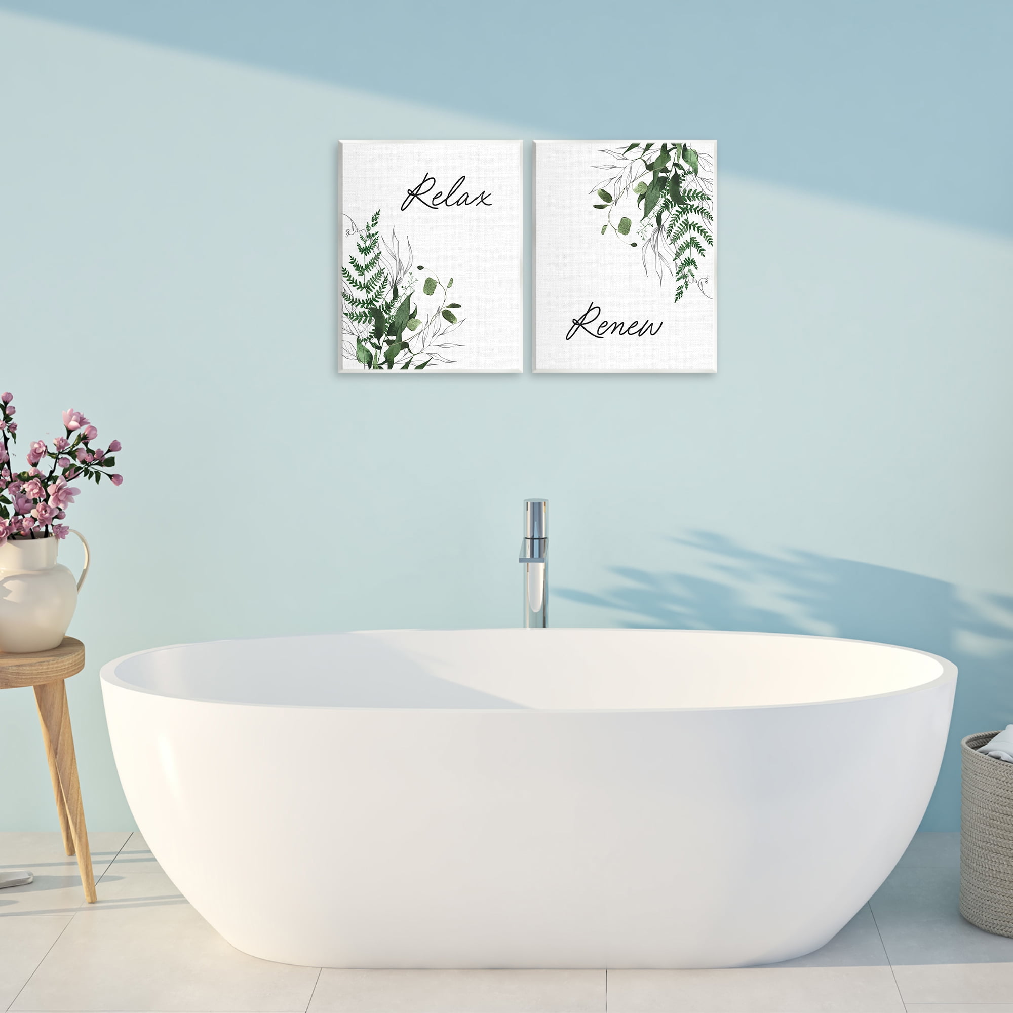 Relax Renew Botanical Leaves 2 Piece Wall Plaque Art Set, design by Lettered and Lined