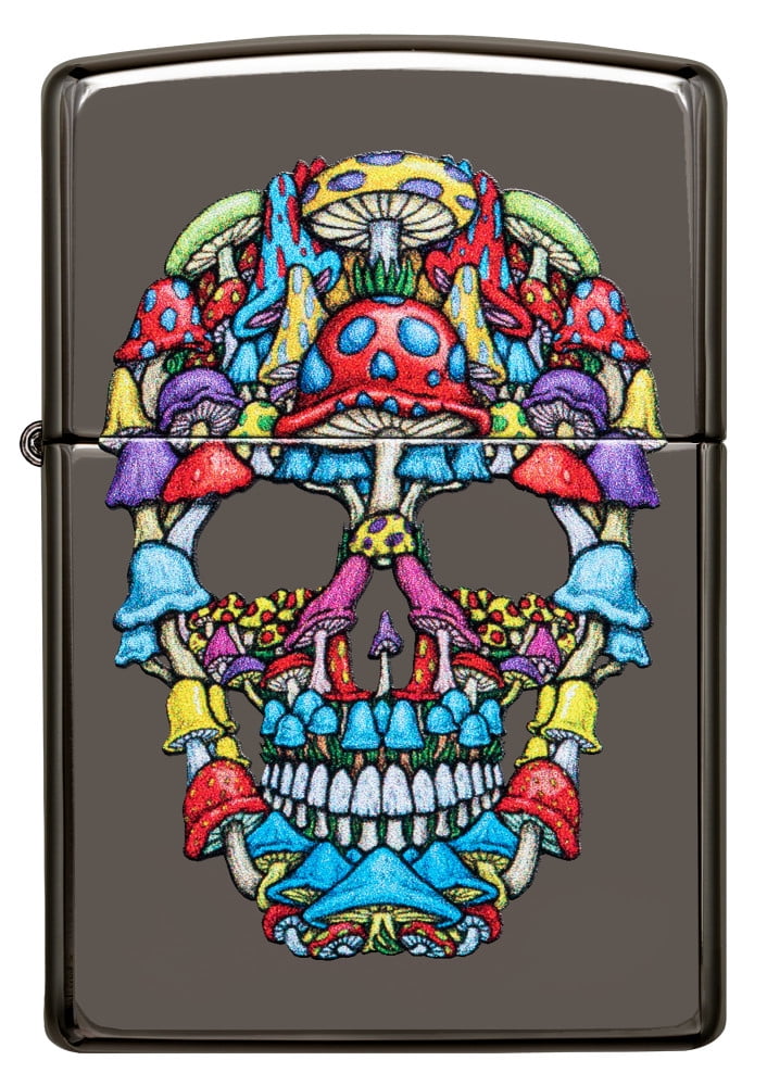 Zippo Mushroom Skull Design Black Ice Pocket Lighter