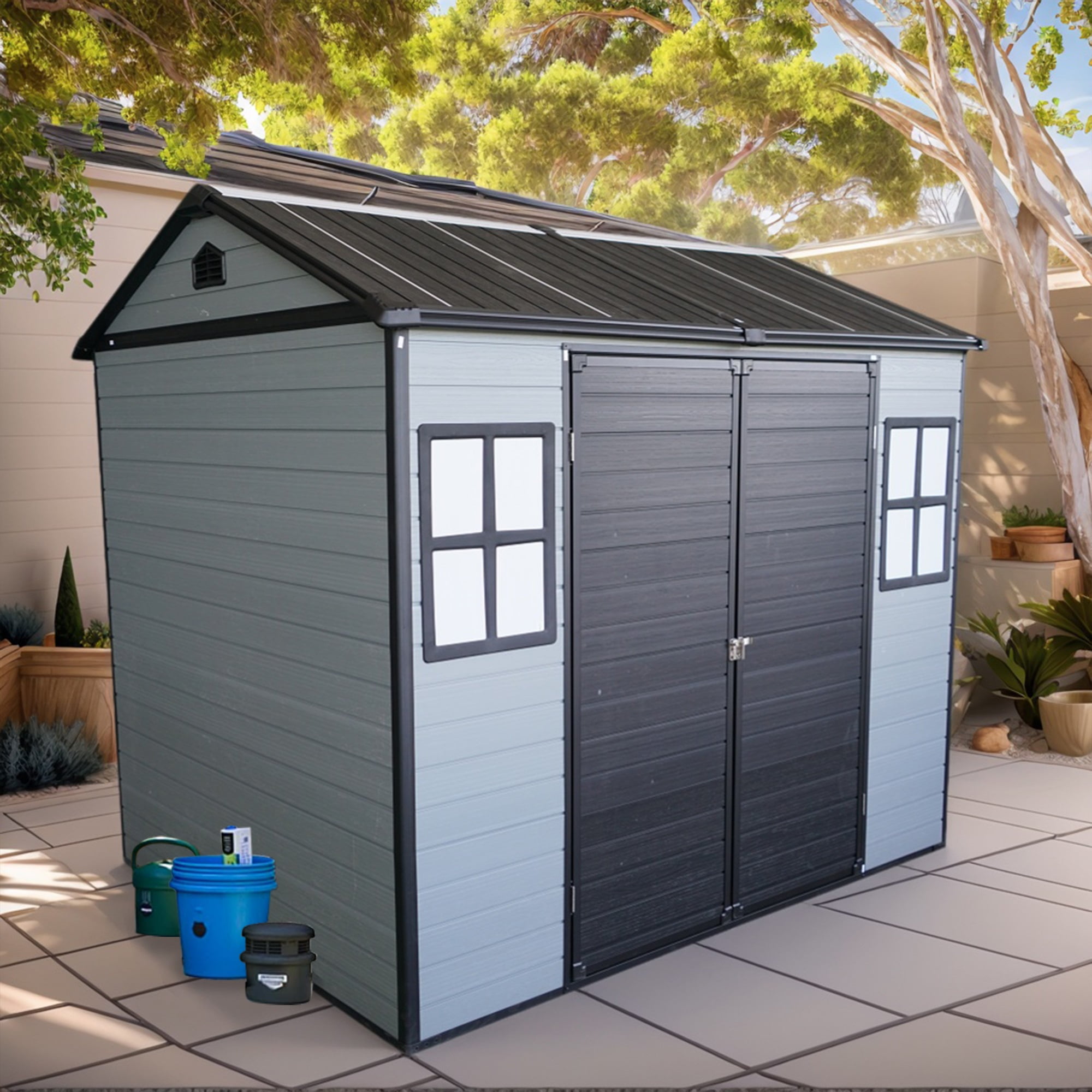 Keter Resin Oakland Backyard & Patio Garden Tool Storage Shed, 7 x