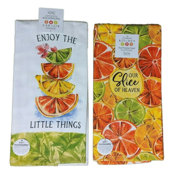 Set of 2 ZESTY CITRUS Colorful Terry Kitchen Towels by Kay Dee Designs