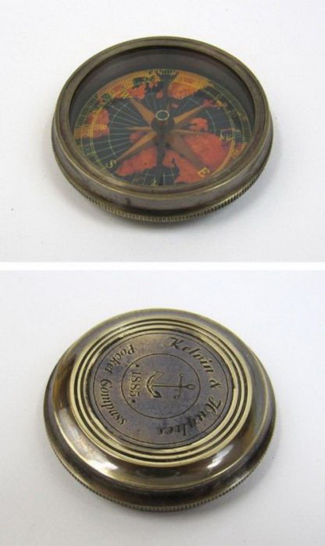 Antique Finish Brass Compass With Lid Old Vintage Pocket Style Nautical Marine 