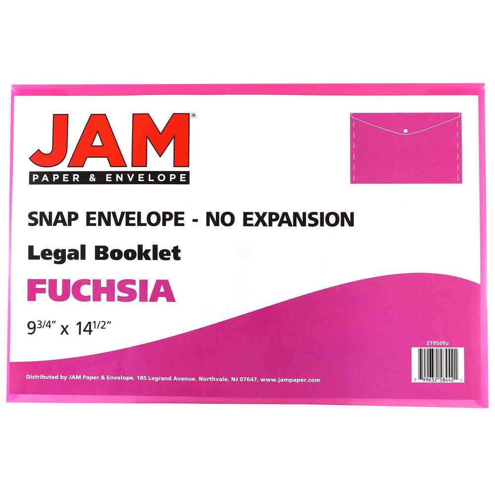 JAM Paper Plastic Envelopes with Snap Closure, Legal Booklet, 9 3/4 x 14 1/2, Fuchsia Pink, 3/Pack
