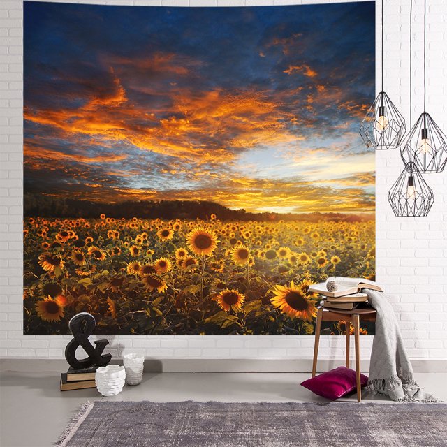Tapiz de girasol para colgar en la pared, diseño de flores, campo floral, arte estético para adolescente, dormitorio, sala de estar, decoración de plantas naturales, decoración del hogar, amarill