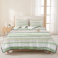 thumbnail image 3 of Full Quilt Set 78''x90'', Green Pink Stripes Lightweight Bedspread Coverlet Set with 2 Pillow Shams, Gradient Geometric Smear Art Paint Breathable All Season Quilt Bedding for Bedroom/Guest Room, 3 of 9