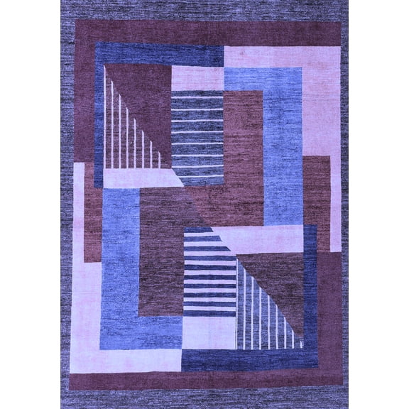 Ahgly Company Indoor Rectangle Abstract Blue Modern Area Rugs, 2' x 4'