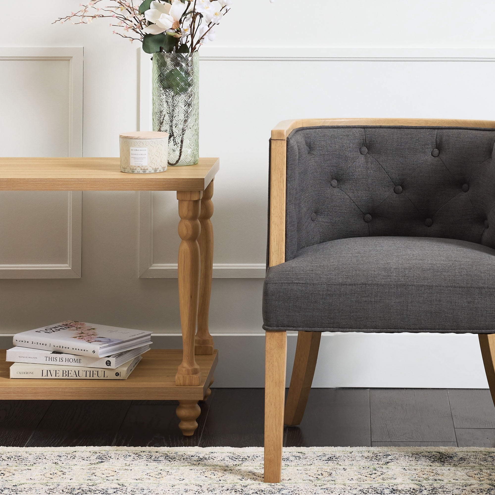 My Texas House Raveena Upholstered Accent Chair, Charcoal