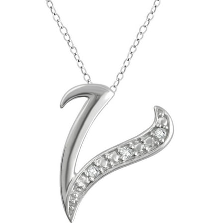 Arista Diamond Accent White "V" Initial Women's Pendant in Sterling Silver, 18"