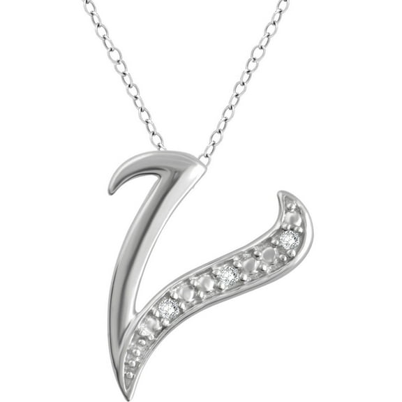 Arista Diamond Accent White "V" Initial Women's Pendant in Sterling Silver, 18"